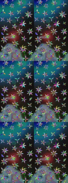 Raster deseni. Patlayan çiçekler soyut olarak yerleştirilmiş. Yumuşak, bahar çiçekleri mavi ve gri renklerde. Raster illüstrasyonu.