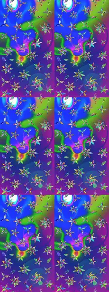 Mavi ve mor renkli çiçekler. Mavi ve mor renkli çiçek çizimi. Şatafatlı bahar bahçesi dokusu. Çiçek deseni. Raster illüstrasyonu.