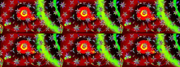 Klasik çiçekler. Yaz çiçekleri teması. Kırmızı ve yeşil renkler. El çizimi, soyut ve süslü elementler. Suluboya resim taklit Raster illüstrasyonu.