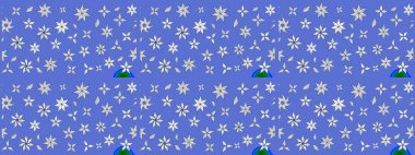 Mavi ve beyaz renklerde. Raster illüstrasyonu. 3D çiçekler, çizim.