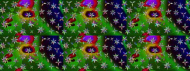 Suluboya, elle çizilmiş. Yeşil ve siyah renkli yapraklı yabani çiçekler. Raster illüstrasyonu. Taslak arkaplan deseni.