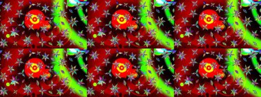 Renkli Bahar Teması eskiz kalıbı. Raster illüstrasyonundaki çiçek desenli çizim. Çiçekler kırmızı ve yeşil renklerde. Düz Çiçek Elementleri Tasarımı.