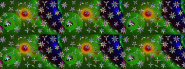 Çiçekli çiçek deseni, suluboya. Yeşil ve siyah renkli çiçekler. Renkli Bahar temalı eskiz kalıbı. Düz Çiçek Elementleri Tasarım Raster illüstrasyonu.