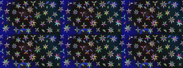 Gri ve mavi renkte çiçekler. Raster illüstrasyonu. El çizimi çiçekli soyut çizim deseni.