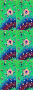 Yeşil ve mavi renkte çiçekler. Düz Çiçek Elementleri Tasarımı. Raster Illustrasyon 'daki Çiçek Deseni' nin son moda çizimi. Renkli Yaz Teması çizim şablonu.