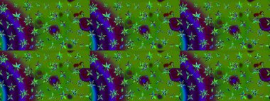 Renkli Bahar Teması eskiz kalıbı. Yeşil ve kahverengi renkli çiçekler. Düz Çiçek Elementleri Tasarımı. Raster illüstrasyonunda çiçek deseni çizimi.