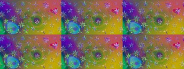 Raster illüstrasyonu. Yeşil ve kahverengi renklere karalamalar çizilmiş çiçek deseni.