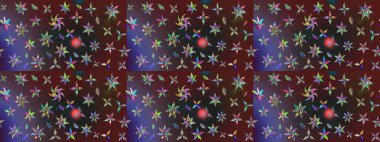 Renkli etnik çiçeklerle süslenmiş zarif bir eskiz şekli. Asya Tekstil 'inde Raster Çiçek İllüstrasyonu.