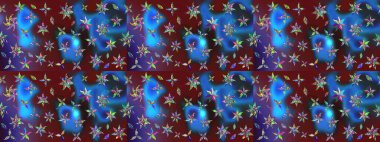 Raster düz çiçek çizim deseni. Hediye ambalaj kağıdı, tebrik kartları, posterler ve pankart tasarımı. Mavi ve kahverengi renkte çiçekler.