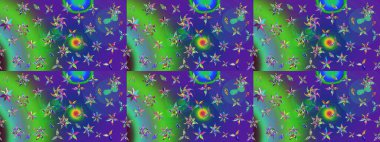 Yeşil ve mavi renkte çiçekler. Raster düz çiçek çizim deseni. Tasarım hediye paketi, tebrik kartları, posterler ve afiş tasarımı.