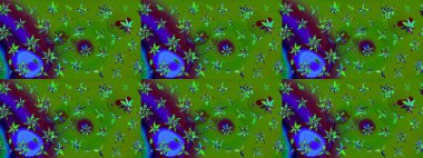 Modern, yeşil ve mavi raster arka plan duvar kağıdı çizimi, klasik çizgili desenli desenli çiçekler, çiçekli süsler. Çiçekli el çizimi çizimi deseni.