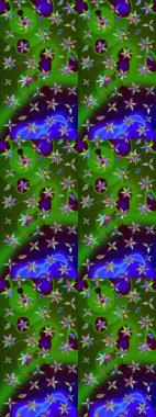 Yeşil ve mavi renkte çiçekler. Raster illüstrasyonunda çiçek deseni çizimi.