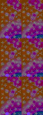 Raster çiçek desenleri çiziyor. Vadinin çiçekleri mor ve kahverengi renklerde.