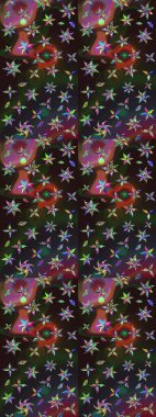 Tomurcukları papatya çiçekleri olan sevimli bir çiçek deseni. Eskiz geçmişi. Raster illüstrasyonu. Kumaş, tekstil, duvar kağıdı baskısı için. Eski usul. Miles Fleur, dandik süs.