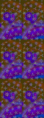 Kahverengi ve mor renklerde. Hint süsü. Raster illüstrasyonu. Renkli süs kenarı. Çizim kalıbı. Çiçek duvar kağıdı.