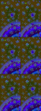 Kahverengi ve mavi renklerde etnik çiçeklerle süslenmiş zarif bir eskiz şekli. Asya Tekstil 'inde Raster Çiçek İllüstrasyonu.