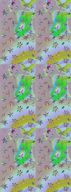 El çizimi. Raster illüstrasyonu. Çiçekli, yapraklı, çiçek desenli çizim..