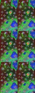 Çizim çiçek deseni duvar kâğıdı olarak kullanılabilir. Yeşil ve mavi renkte çiçekler. Raster illüstrasyonu.