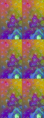 Kahverengi ve yeşil renklere karalamalar çizilmiş çiçek deseni. Raster illüstrasyonu.