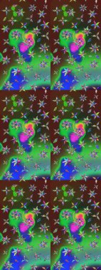 Çiçek desenli raster, yeşil ve kahverengi çizgi grafik desenli soyut raster arkaplan. Modern stil dokusu.