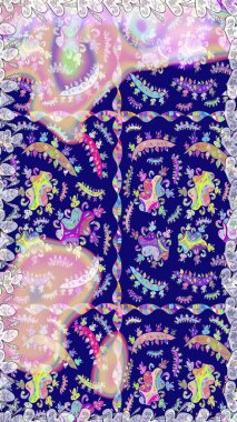 Renkli Bahar Temalı Kusursuz Arkaplan. Raster illüstrasyonunda kusursuz çiçek deseni. Mavi ve nötr renklerde çiçekler. Düz Çiçek Elementleri Tasarımı.