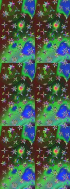 Çizim çiçek deseni duvar kâğıdı olarak kullanılabilir. Yeşil ve mavi renkte çiçekler. Raster illüstrasyonu.