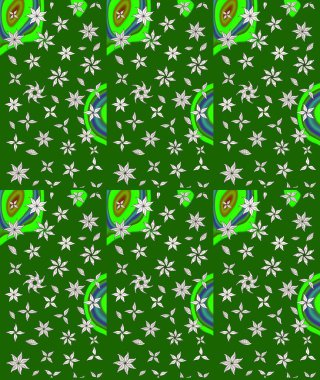 Suluboya elle çizilmiş çiçek desenli eskiz deseni. Parlak renkli fantezi çiçekleri, yapraklar, yeşil renkli tomurcuklar.