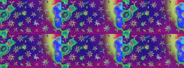 Çiçekli karalama şeklinde Raster çiçek deseni. Raster illüstrasyonu. Yumuşak, yaz çiçekleri mor ve mor renkte.