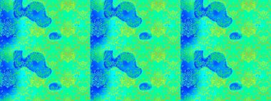 Yeşil, mavi ve sarı renkli çiçekler. El çizimi çiçekli soyut çizim kalıbı. Raster illüstrasyonu.