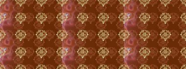 İslam tasarımı. Kahverengi, bej ve pembe renklerdeki altın desenli altın elementler. Kusursuz desenli oryantal süs. Çiçek kiremitleri. Raster altın tekstil baskısı.