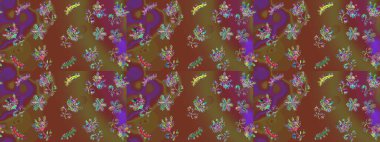 Düz Çiçek Elementleri Tasarımı. Renkli Bahar Teması eskiz kalıbı. Kahverengi, mor ve yeşil renkli çiçekler. Raster illüstrasyonunda çiçek deseni çizimi.