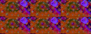 Raster illüstrasyonu. Kahverengi ve kırmızı renklerde bahar çiçekleri. Yaprak ve çiçeklerin suluboya resmi, kahverengi ve kırmızı renklerin çizim şekli.