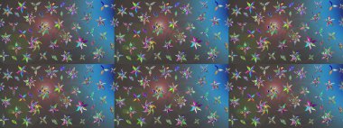 Mavi ve gri renkler. El çizimi, soyut ve süslü elementler. Yaz çiçekleri teması. Suluboya resim taklit Raster çizimi. Klasik çiçekler..