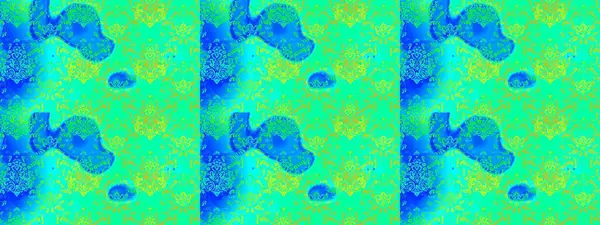 Yeşil, mavi ve sarı renkli çiçekler. El çizimi çiçekli soyut çizim kalıbı. Raster illüstrasyonu.