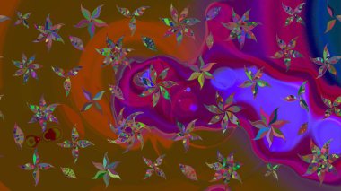 Kahverengi ve mor renklerde. Raster illüstrasyonu. 3D çiçekler, çizim.