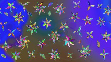 Renkli Bahar Teması eskiz kalıbı. Düz Çiçek Elementleri Tasarımı. Mavi ve mor renkli çiçekler. Raster illüstrasyonunda çiçek deseni çizimi.