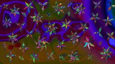 Çiçek desenli eskiz. Kahverengi ve mor renkli çiçekler. Renkli Bahar Teması eskiz kalıbı. Düz Çiçek Elementleri Tasarım Raster illüstrasyonu.