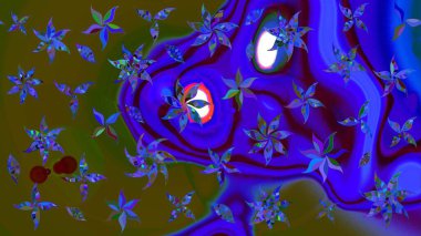 Mavi ve yeşil renkli çiçekler. Raster illüstrasyonundaki çiçek desenli çizim. Düz Çiçek Elementleri Tasarımı. Renkli Bahar Teması çizim şablonu.