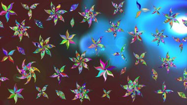 Mavi ve mor renkli Asya tekstili. Çiçek desenli çizim. Raster illüstrasyonu.