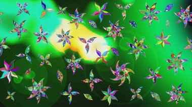 Raster illüstrasyonu. Çiçek. Taslak dekoratif arka plan, çiçek mandala. Yeşil ve mavi renklerde.