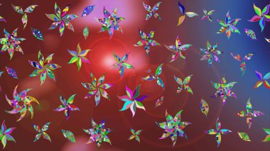 Kahverengi ve mor renkli çiçekler. Düz Çiçek Elementleri Tasarım Raster illüstrasyonu. Çiçek desenli eskiz. Renkli Bahar Teması çizim şablonu.