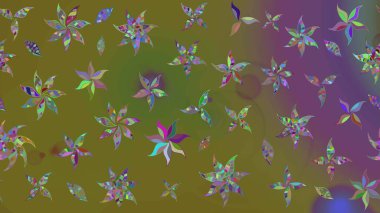 Kahverengi ve yeşil renkli çiçekler. Robot resim. Şirin çiçek elementleri. Raster illüstrasyonu.