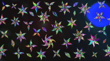 Gri ve mavi renklerde. Raster illüstrasyonu. Gri ve mavi renkte gri ve mavi papatyalar..