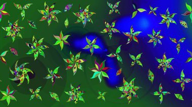 Raster çiçek desenli çiçek deseni, yapraklar, dekoratif elementler, sıçrama, lekeler, el çizimi kontur çizgileri ve Doodle çizim stili, grafik raster çizim çizimi.