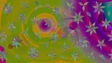 Yeşil ve mor renkli çiçekler. Renkli Bahar Teması eskiz kalıbı. Sevimli çiçek raster deseni. Düz Çiçek Elementleri Tasarımı.