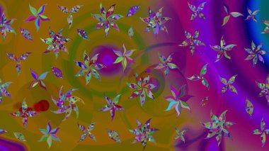 Tekstil, kumaş, ambalaj, hatıra defteri için hoş bir çiçek arkaplanı. Çocuksu tasarım. Elle çizilmiş çiçek desenli Raster çizimi. Kahverengi ve mor arkaplanda.