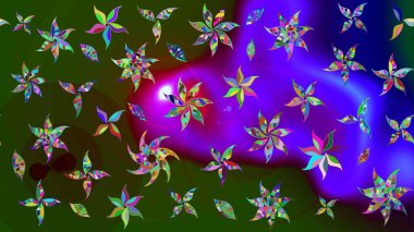 Raster. Güzel suluboya çiçekler, parlak resim ilham verici yeşil ve mor çiçek desenli eskiz arka plan.