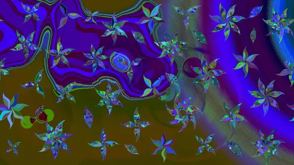 Renkli Bahar Teması eskiz kalıbı. Raster Modaya uygun kumaş deseni. Kahverengi ve mavi renkli şirin çiçek desenleri. Düz Çiçek Elementleri Tasarımı.