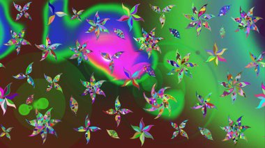 Nazik, narin çiçek arkaplanı. Çiçekli karalama şeklinde Raster çiçek deseni. Yeşil ve kahverengi renkte çiçekler.