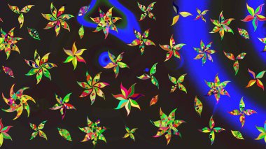 Düz Çiçek Elementleri Tasarımı. Renkli Bahar Teması eskiz kalıbı. Renkli çiçekler. Raster illüstrasyonunda çiçek deseni çizimi.